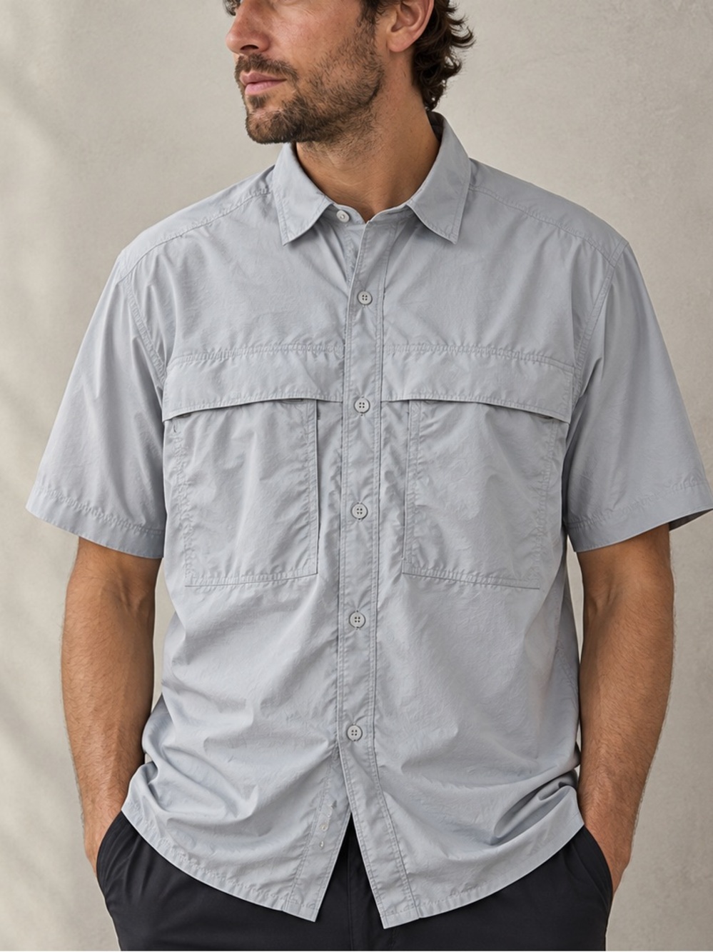 The North Face Mens M Short Sleeve Hiking Fishing Shirt Vented Ripstop Tan UPF
